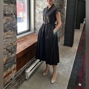 ZARA ZW Collection Midi Flare Dress Olive Khaki Green S